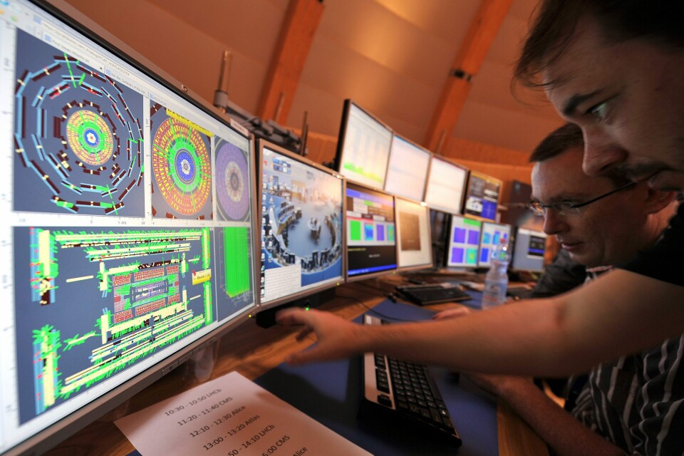 Den 10 september 2008 skickades en ström av partiklar för första gången genom hela den 27 kilometer långa tunneln i Large Hadron Collider, LHC. Foto: FABRICE COFFRINI/TT Den 10 september 2008 skickades en ström av partiklar för första gången genom hela den 27 kilometer långa tunneln i Large Hadron Collider, LHC. Foto: FABRICE COFFRINI/TT