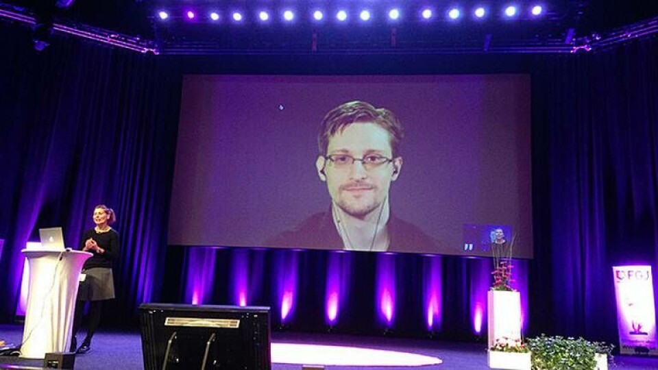 Edward Snowden gästade Grävkonferensen 2016. Foto: Monica Kleja Edward Snowden gästade Grävkonferensen 2016. Foto: Monica Kleja