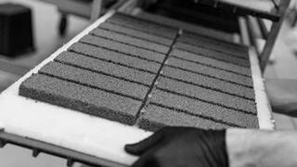 Bolagets enda kommersiellt tillgängliga produkt så här långt är en slags förtillverkade “tegelstenar” (bricks på engelska) gjorda av deras material. Foto: Biomason.