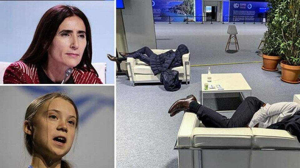 Klimatmötets ordförande Carolina Schmidt (uppe till vänster) kunde avsluta mötet två dygn senare än tänkt. Foto: TT och AP Klimatmötets ordförande Carolina Schmidt (uppe till vänster) kunde avsluta mötet två dygn senare än tänkt. Foto: TT och AP