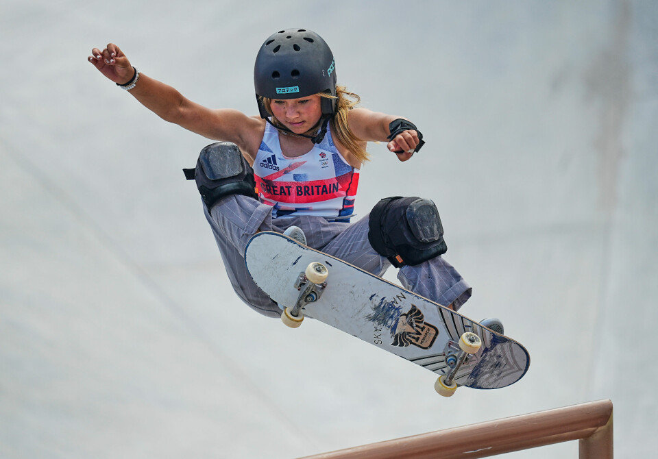 Skateboard debuterade som olympisk gren vid sommarspelen i Tokyo 2021. En stor publikfavorit var 13-åriga Sky Brown från Storbritannien, som höll för trycket och tog brons. Foto: KIM PRICE/CSM/SHUTTERSTOCK/TT