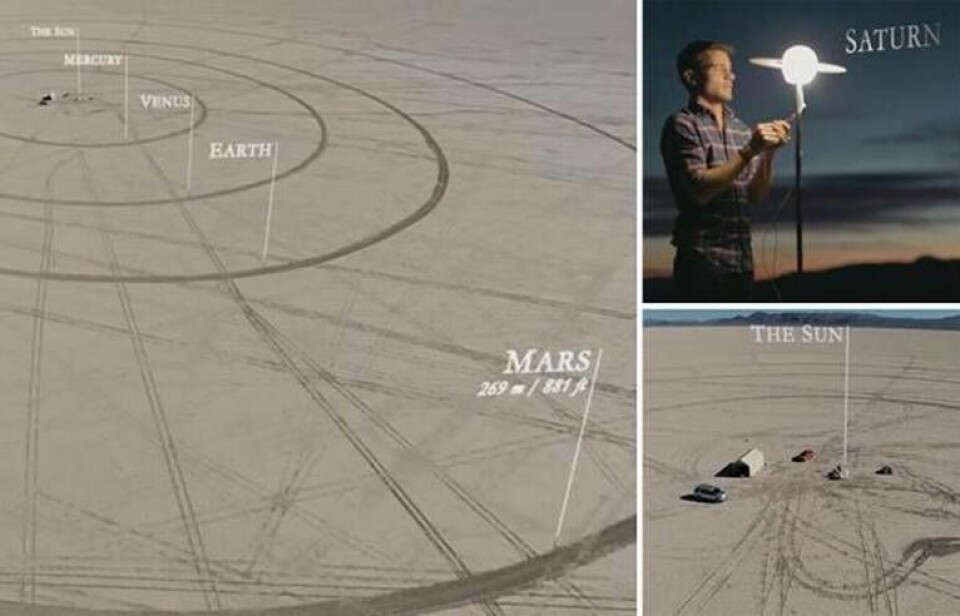 Med jorden som en centimeterstor kula blir det skalenliga avståndet från solen till Saturnus 1,9 km. Foto: Wylie Overstreet Med jorden som en centimeterstor kula blir det skalenliga avståndet från solen till Saturnus 1,9 km. Foto: Wylie Overstreet