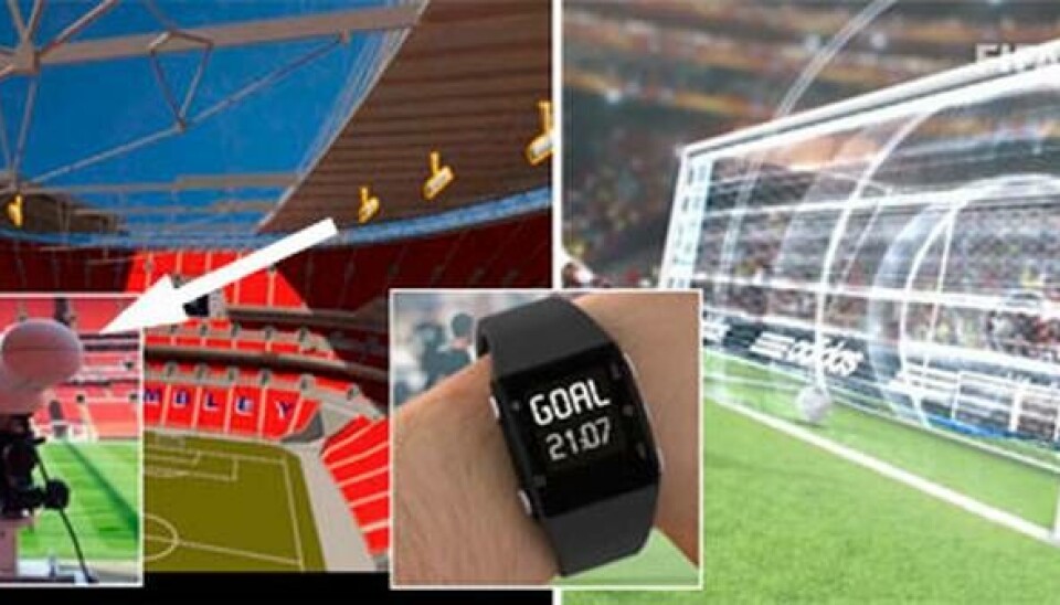 I en mållinjeteknik används höghastighetskameror för att avgöra om bollen var inne. I en annan påverkas en elektronisk krets i fotbollen av ett magnetfält runt målburen. Foto: Hawkeye och Goalref I en mållinjeteknik används höghastighetskameror för att avgöra om bollen var inne. I en annan påverkas en elektronisk krets i fotbollen av ett magnetfält runt målburen. Foto: Hawkeye och Goalref