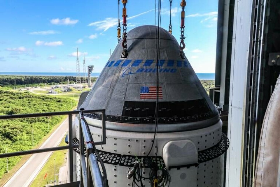 Boeing Starliner monterad på en Atlas V-raket inför den avbrutna testuppskjutningen sommaren 2021. Foto: NASA Boeing Starliner monterad på en Atlas V-raket inför den avbrutna testuppskjutningen sommaren 2021. Foto: NASA