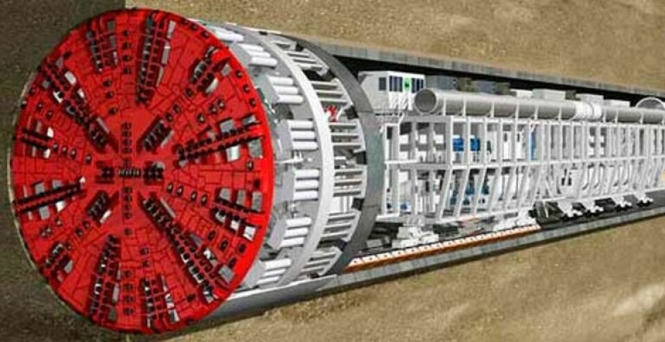 Illustration av Sparvoborren som får största diametern för en tunnelborr, 15,55 meter. Foto: Herrenknecht