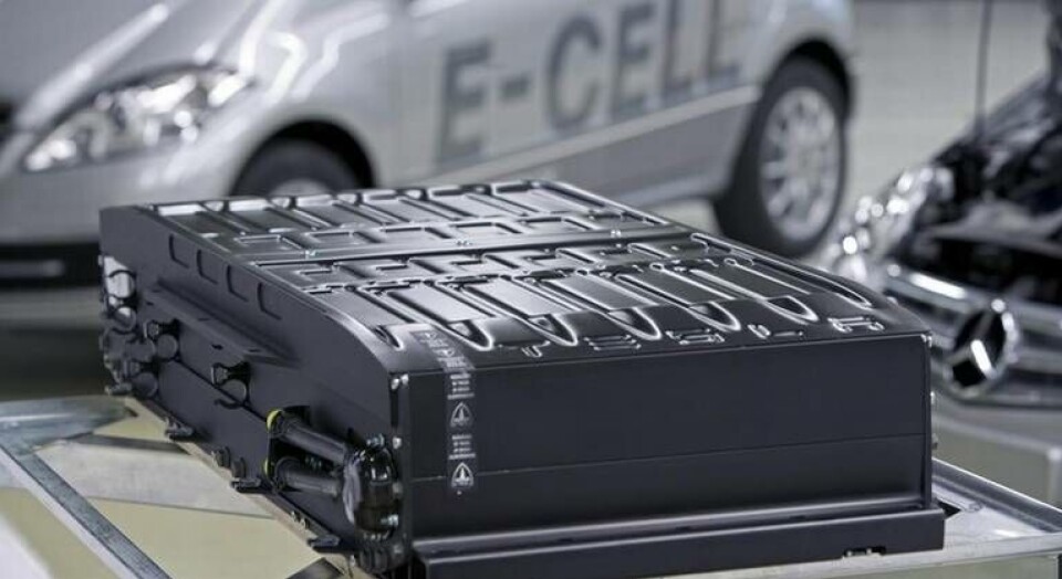 Litiumjonbatterierna i en Mercedes A-Klass E-Cell. Foto: Daimler Litiumjonbatterierna i en Mercedes A-Klass E-Cell. Foto: Daimler