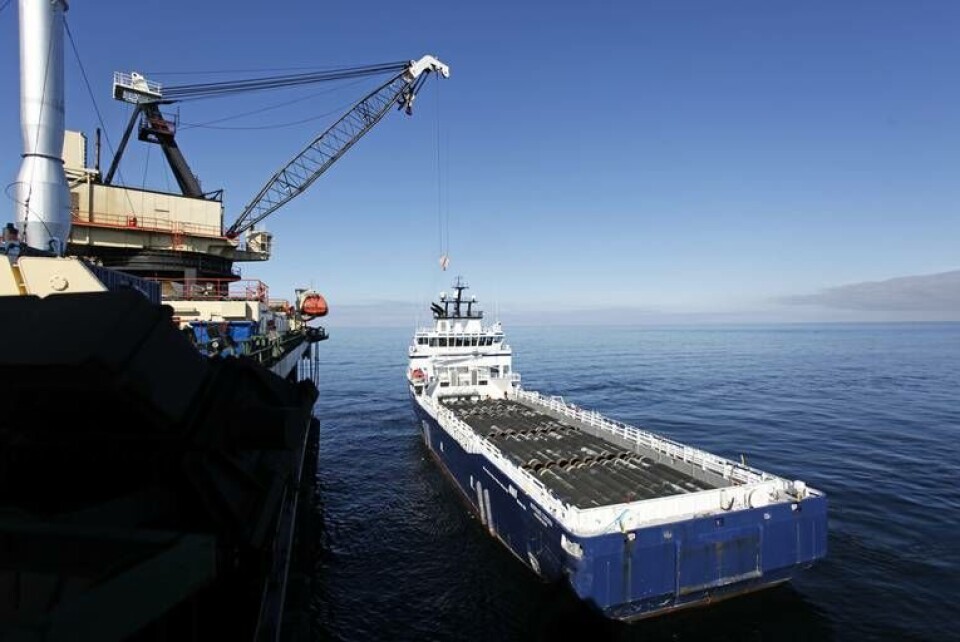 Den första Nord Stream-ledningen började byggas i svensk ekonomisk zon 2010. Tolv meter långa rör fraktades ut från Slite på Gotland för att sammanfogas. Arkivbild. Foto: Sören Andersson/TT Den första Nord Stream-ledningen började byggas i svensk ekonomisk zon 2010. Tolv meter långa rör fraktades ut från Slite på Gotland för att sammanfogas. Arkivbild. Foto: Sören Andersson/TT