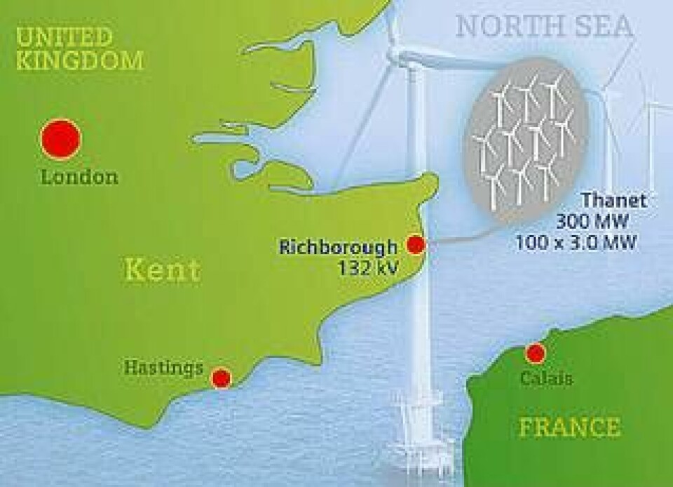 Thanet Offshore Wind Farm ligger drygt en mil utanför Foreness Point, den östligaste udden i Kent.