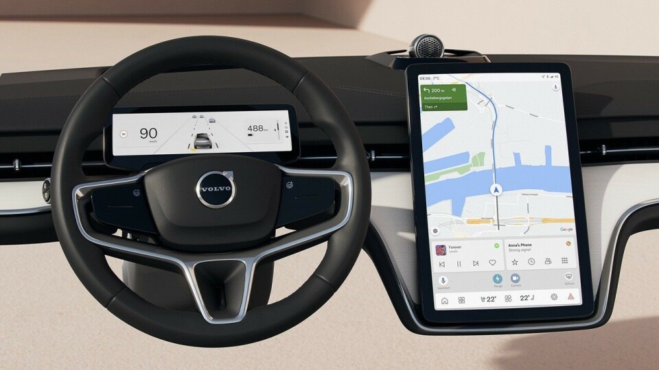 Den stora skärmen i Volvo EX90 ska visa information ”situationsbaserad”, beroende på om bilen är parkerad, om det är under färd, om föraren talar i telefon, och annat. Foto: Volvo Cars Den stora skärmen i Volvo EX90 ska visa information ”situationsbaserad”, beroende på om bilen är parkerad, om det är under färd, om föraren talar i telefon, och annat. Foto: Volvo Cars