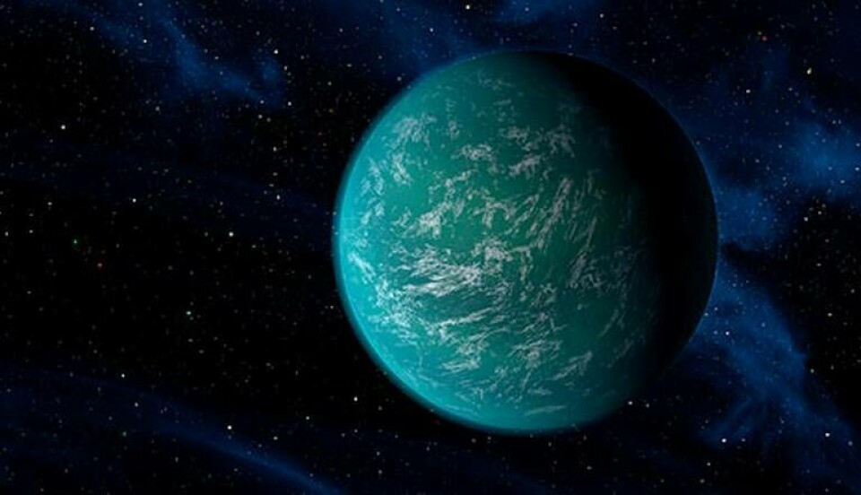 Ett tänkt utseende av planeten Kepler-22b, en extrasolär planet som tros likna jorden. Forskningen kring extrasolära planeter är ett av tipsen på vad som kan vinna ett Nobelpris. Foto: Nasa