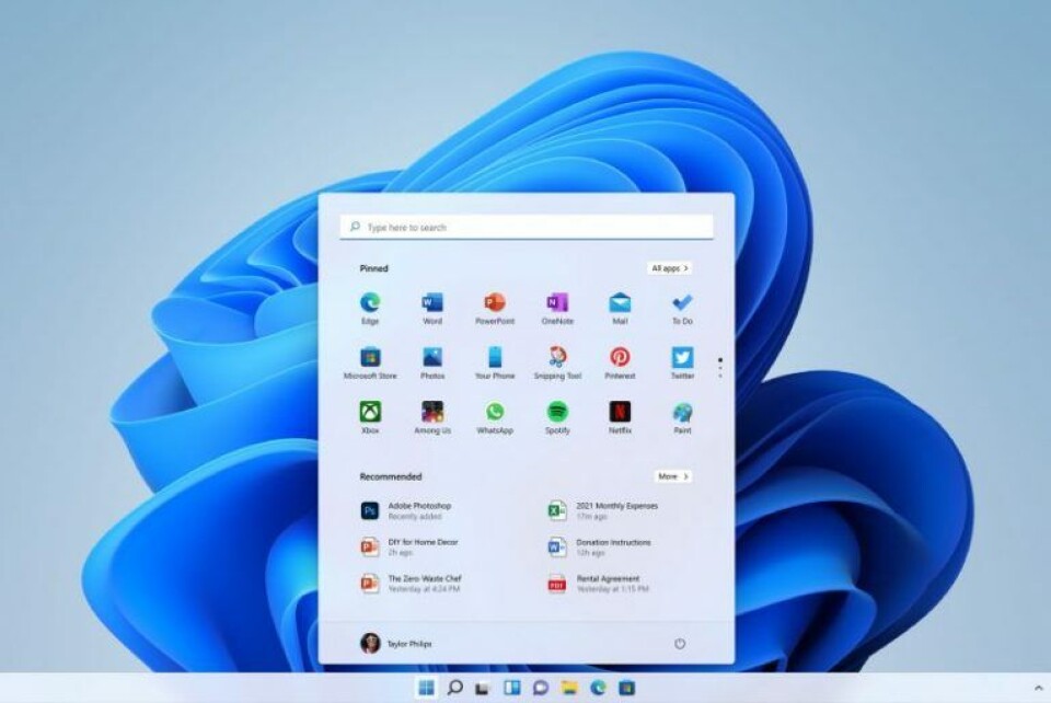 Startmenyn har fått sig en rejäl omdaning i Windows 11. Foto: Microsoft. Startmenyn har fått sig en rejäl omdaning i Windows 11. Foto: Microsoft.