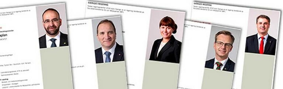 Bredd på bakgrunden hos de nya ministrarna Mehmet Kaplan, Stefan Löfven, Åsa Romson, Mikael Damberg och Ibrahim Baylan. Foto: Regeringen Bredd på bakgrunden hos de nya ministrarna Mehmet Kaplan, Stefan Löfven, Åsa Romson, Mikael Damberg och Ibrahim Baylan. Foto: Regeringen