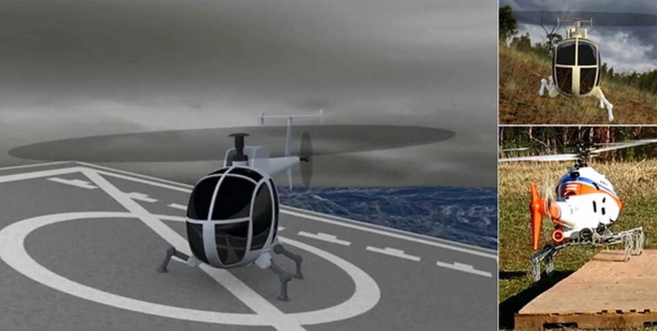 Med en ny teknik kan helikoptrar landa på ojämna underlag. Foto: Darpa Med en ny teknik kan helikoptrar landa på ojämna underlag. Foto: Darpa