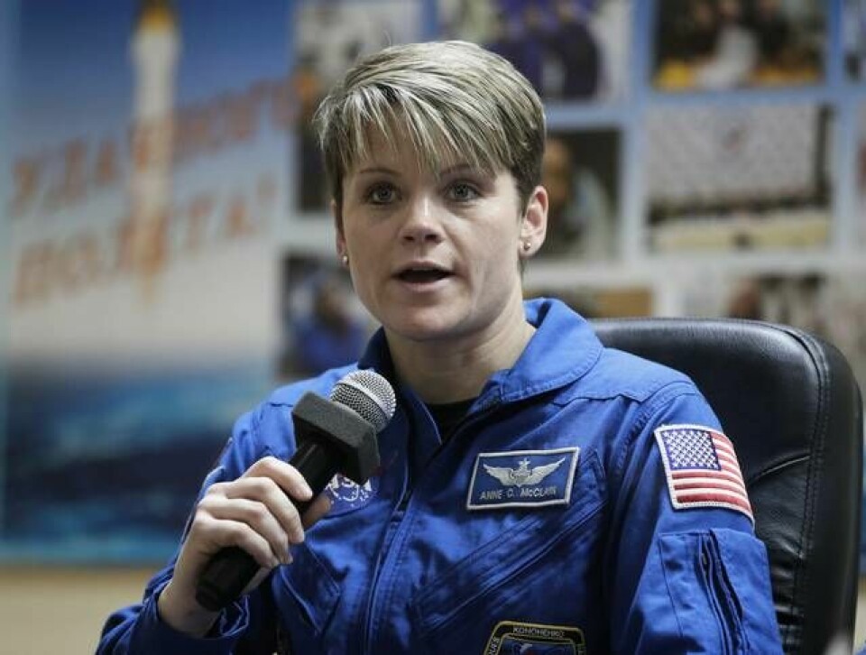 Den amerikanska astronauten Anne McClain vid en presskonferens i fjol. Foto: Dmitri Lovetsky