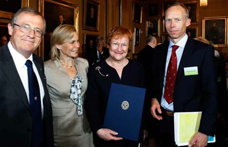 Staffan Normark, Kungl Vetenskapsakademien, Gunilla Karlsson, biståndsminister, Tarja Halonen, Finlands president, Johan Rockström, symposiets ordförande. Staffan Normark, Kungl Vetenskapsakademien, Gunilla Karlsson, biståndsminister, Tarja Halonen, Finlands president, Johan Rockström, symposiets ordförande.