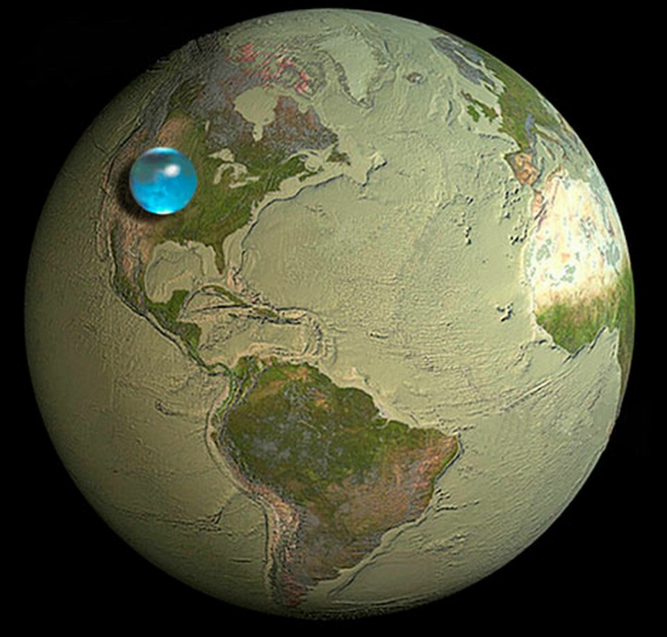 Den lilla droppen rymmer allt vatten som finns i jordens hav, floder, sjöar, glaciärer, organismer, luft och mark. Foto: USGS