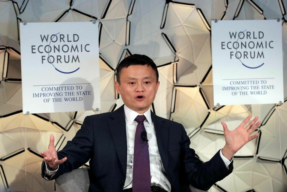 Alibaba-grundaren Jack Ma talar under World Economic Forum i Davos, Schweiz. Foto: Markus Schreiber