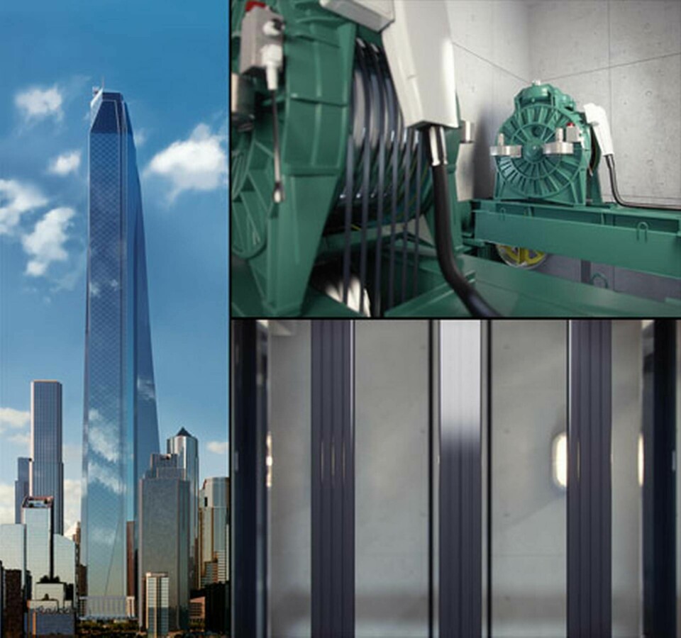 Lätta vajrar av kolfiber gör det möjligt att bygga hissar för mycket höga hus. Foto: Kone