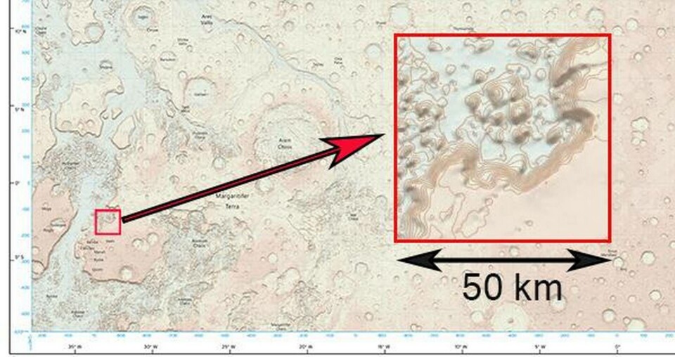 Hela kartan över Mars i skala 1:4 000 000 täcker ett område på 10 miljoner kvadratmeter. Foto: Ordnance Survey Hela kartan över Mars i skala 1:4 000 000 täcker ett område på 10 miljoner kvadratmeter. Foto: Ordnance Survey