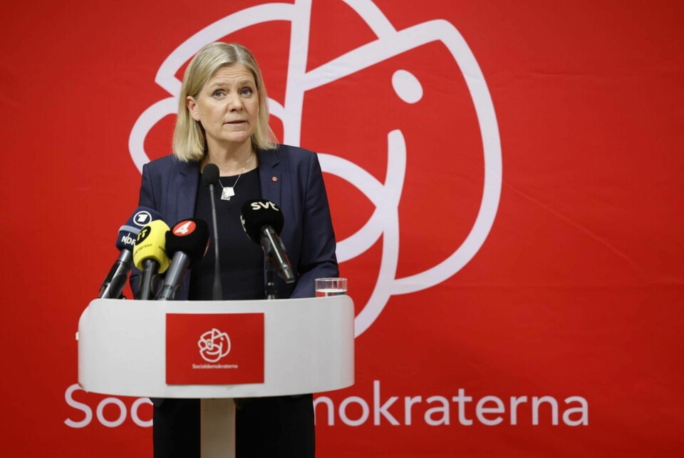 Statsminister Magdalena Andersson meddelar att Socialdemokraterna har svängt och nu säger ja till Nato. Arkivbild. Foto: Fredrik Persson/TT