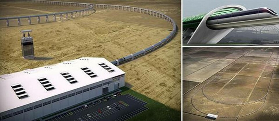 Hyperloopbanan som ska byggas i Kalifornien blir åtta km lång och ska vara färdigbyggd om 2,5 år. Foto: Hyperloop Transportation Technologies & Tesla Motors Hyperloopbanan som ska byggas i Kalifornien blir åtta km lång och ska vara färdigbyggd om 2,5 år. Foto: Hyperloop Transportation Technologies & Tesla Motors