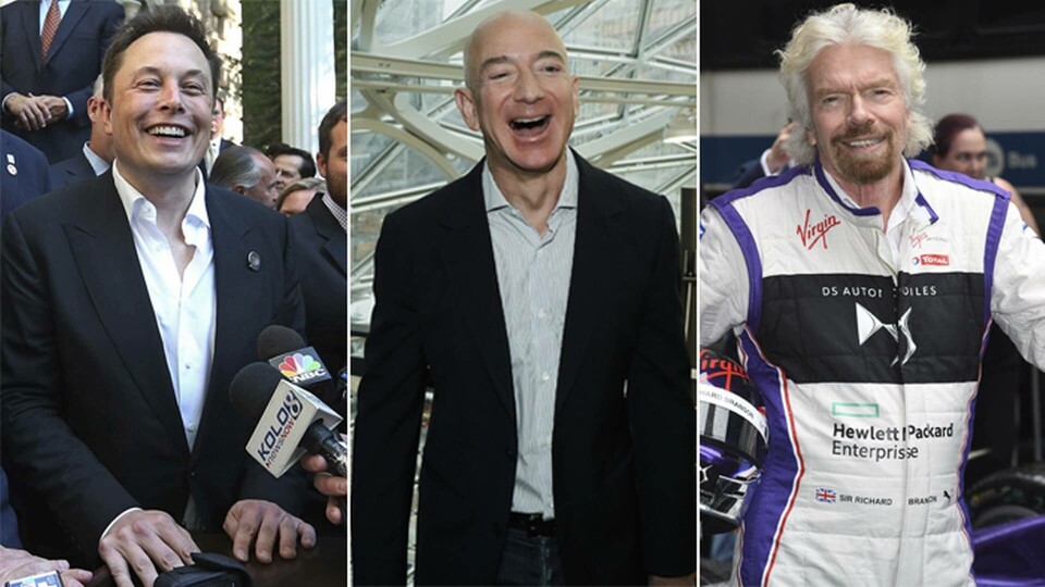 Elon Musk, Joe Bezos och Richard Branson. Foto: AP Photo/Cathleen Allison/TT, AP Photo/Ted S. Warren/TT & Evan Agostini/Invision/AP/TT Elon Musk, Joe Bezos och Richard Branson. Foto: AP Photo/Cathleen Allison/TT, AP Photo/Ted S. Warren/TT & Evan Agostini/Invision/AP/TT