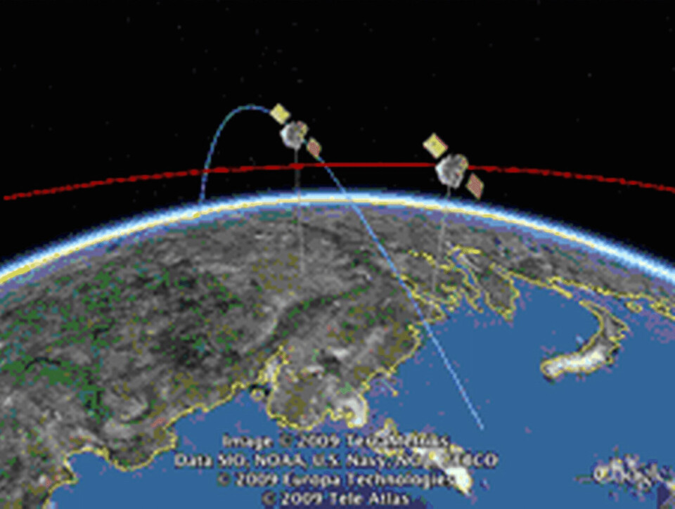 Kolla animation av satellitkollisionen