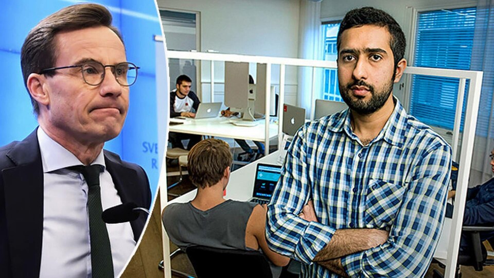 I ett omskrivet fall gav Spotify-anställda utvecklaren Tayyab Shabab (bilden till höger) upp kampen mot det byråkratiska maskineriet och flyttade till Tyskland. Till vänster Moderaternas partiledare Ulf Kristersson. Foto: Claudio Bresciani / TT, Anders Wiklund / TT I ett omskrivet fall gav Spotify-anställda utvecklaren Tayyab Shabab (bilden till höger) upp kampen mot det byråkratiska maskineriet och flyttade till Tyskland. Till vänster Moderaternas partiledare Ulf Kristersson. Foto: Claudio Bresciani / TT, Anders Wiklund / TT