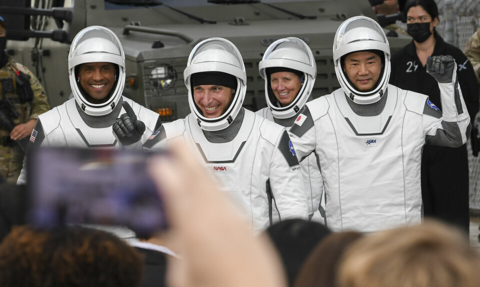 De fyra astronauterna Shannon Walker, Victor Glover, Michael Hopkins och Soichi Noguchi inför uppskjutningen till ISS. Foto: USA TODAY Network