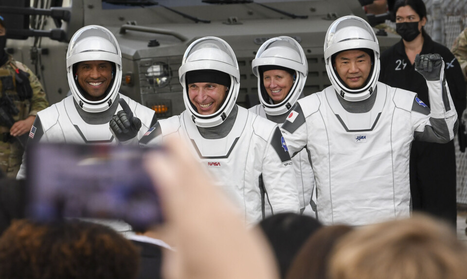 De fyra astronauterna Shannon Walker, Victor Glover, Michael Hopkins och Soichi Noguchi inför uppskjutningen till ISS. Foto: USA TODAY Network De fyra astronauterna Shannon Walker, Victor Glover, Michael Hopkins och Soichi Noguchi inför uppskjutningen till ISS. Foto: USA TODAY Network