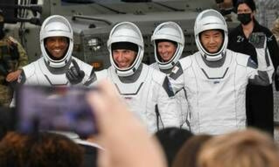 De fyra astronauterna Shannon Walker, Victor Glover, Michael Hopkins och Soichi Noguchi inför uppskjutningen till ISS. Foto: USA TODAY Network