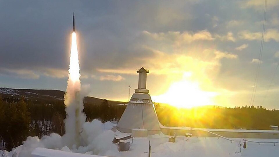 Raketuppskjutning på Esrange i Kiruna. Foto: Esrange / TT Raketuppskjutning på Esrange i Kiruna. Foto: Esrange / TT