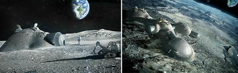 Månbasen ska tillverkas av 3d-skrivare som hämtar det mesta av byggmaterialet materialet från månen. Foto: EsA