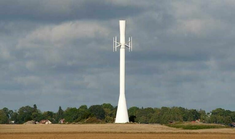 Ericssons Tower Tube med vertikal vindkraft-generator i Marstad utanför Uppsala.