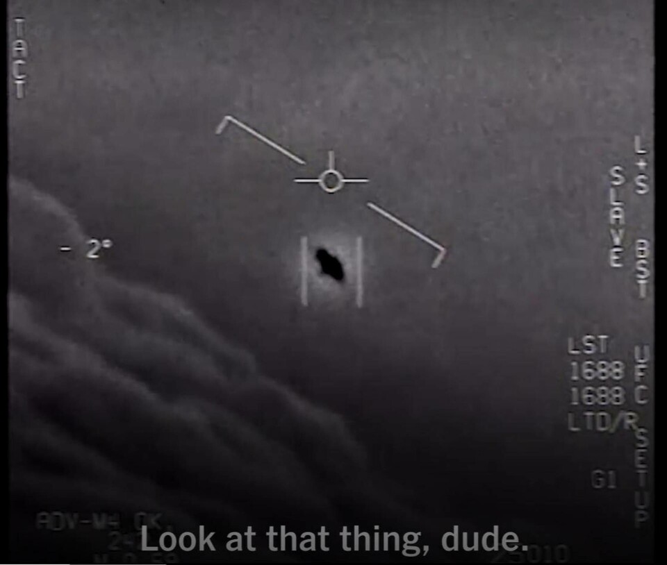 I april 2020 offentliggjorde Pentagon tre filmer som visade oidentifierade flygande objekt. Foto: New York Times I april 2020 offentliggjorde Pentagon tre filmer som visade oidentifierade flygande objekt. Foto: New York Times