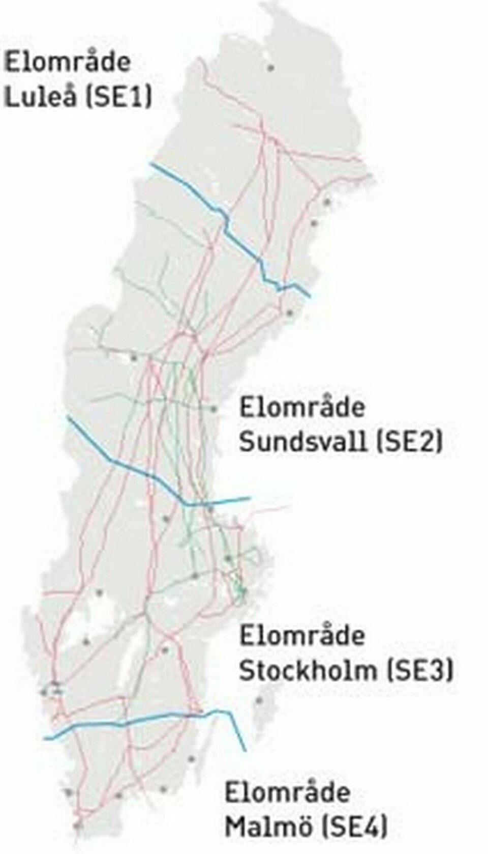 Sveriges fyra elområden.