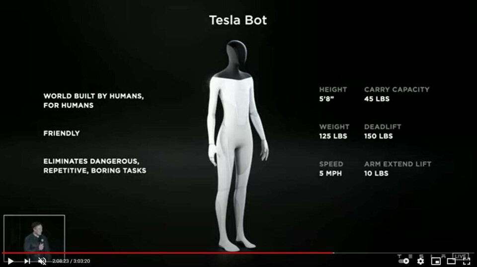 Skärmbild från Teslas presentation via Youtube under Tesla AI. Foto: Tesla/Youtube