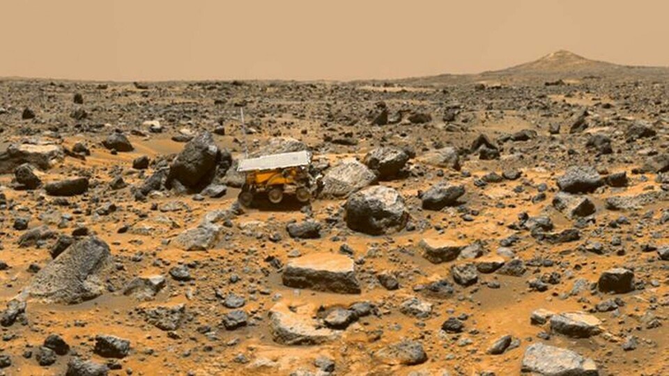 Bild från ytan på planeten Mars tagen av Nasa landfarkost Pathfinder. Foto: NASA/JPL