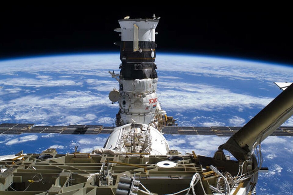 Det här är den ryska modulen Poisk på den internationella rymdstationen som används för dockning av bemannade Sojuz-farkoster och den obemannade fraktfarkosten Progress. Foto: Nasa Det här är den ryska modulen Poisk på den internationella rymdstationen som används för dockning av bemannade Sojuz-farkoster och den obemannade fraktfarkosten Progress. Foto: Nasa