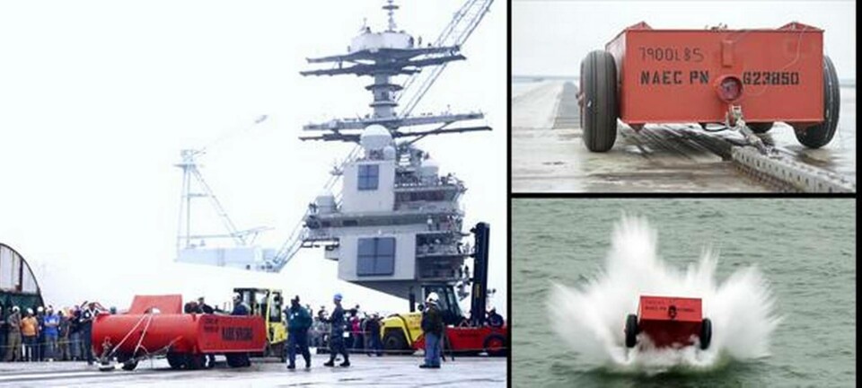 Här skjuts en vagn iväg med en magnetkatapult på ett hangarfartyg. Foto: U.S. Navy Här skjuts en vagn iväg med en magnetkatapult på ett hangarfartyg. Foto: U.S. Navy