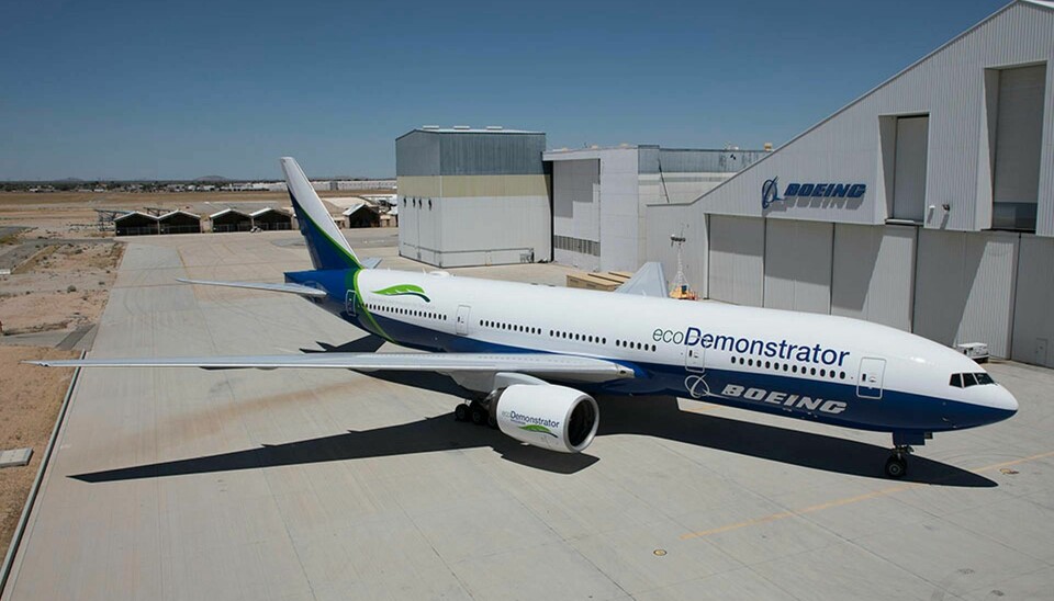 Boeing 777 Freighter som 2018 blev det första kommersiella flygplanet att flyga på 100 procent biobränsle.