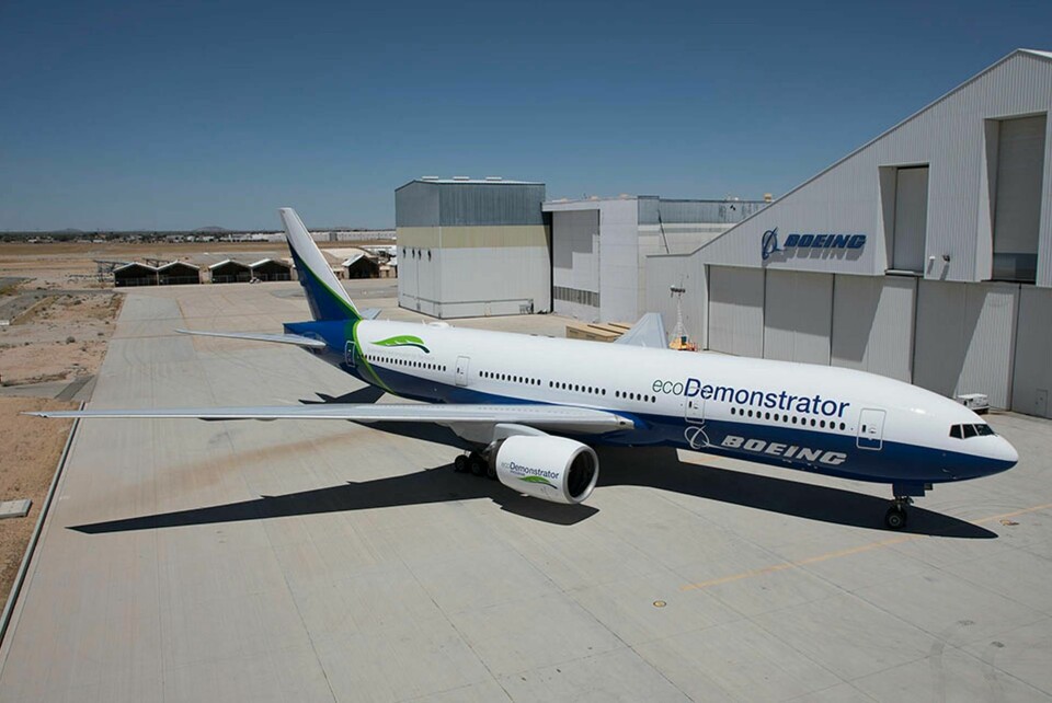 Boeing 777 Freighter som 2018 blev det första kommersiella flygplanet att flyga på 100 procent biobränsle. Foto: Boeing