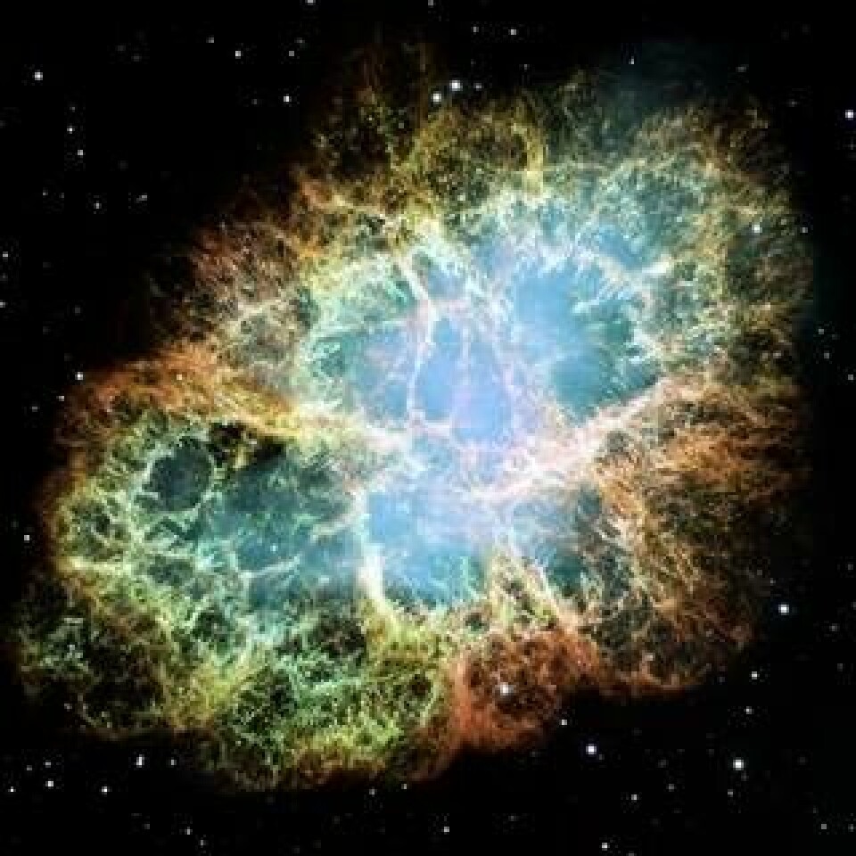 Krabbnebulosan, som är resultatet av en supernova som astronomer på jorden såg år 1054. Arkivbild. Foto: NASA, ESA and Jeff Hester via AP/TT