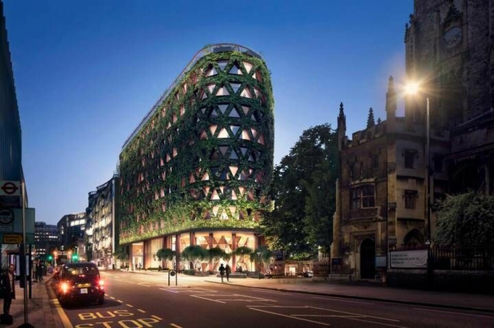 Arkitektkontoret Sheppard Robson ligger bakom ritningarna av det nya London-hotellet med rekordstor grön fasad. Foto: Sheppard Robson