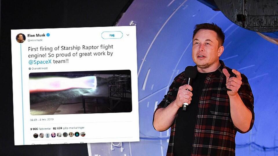 Nu har Elon Musk visat upp den första bilden på nya raketmotorn Raptor. Foto: TT