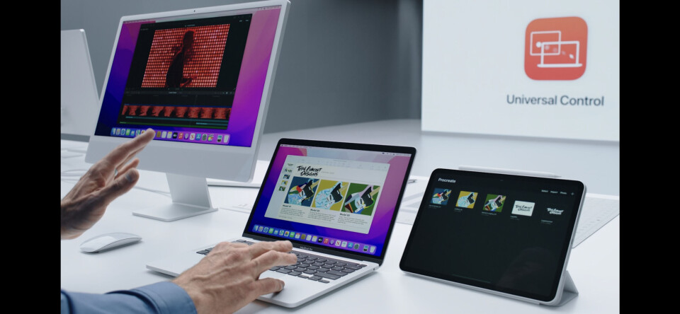 Dra och släpp filer mellan Apple-enheter med endast en uppsättning mus och tangentbord. Foto: Apple Dra och släpp filer mellan Apple-enheter med endast en uppsättning mus och tangentbord. Foto: Apple