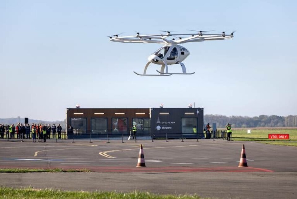 Vid invigningen genomförde Volocopter en bemannad demonstration med modellen 2X. Foto: Volocopter Vid invigningen genomförde Volocopter en bemannad demonstration med modellen 2X. Foto: Volocopter