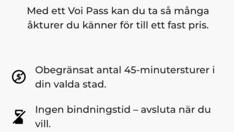Information om Voi Pass i appen Foto: Skärmdump/Voi Information om Voi Pass i appen Foto: Skärmdump/Voi