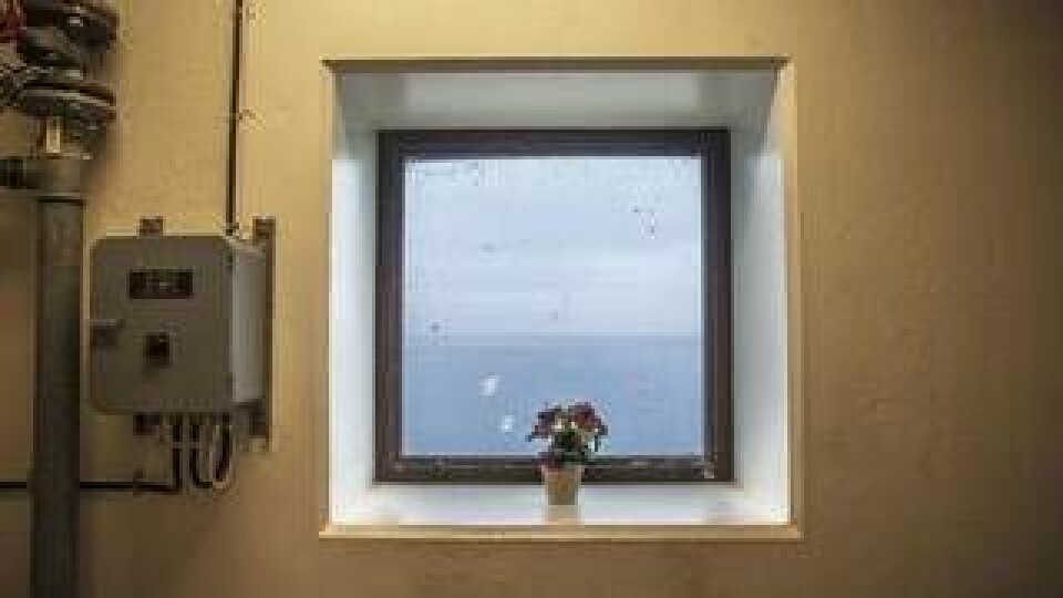 Genom fönstret syns svagt konturerna av Danmark. Foto: Alexander Ruas