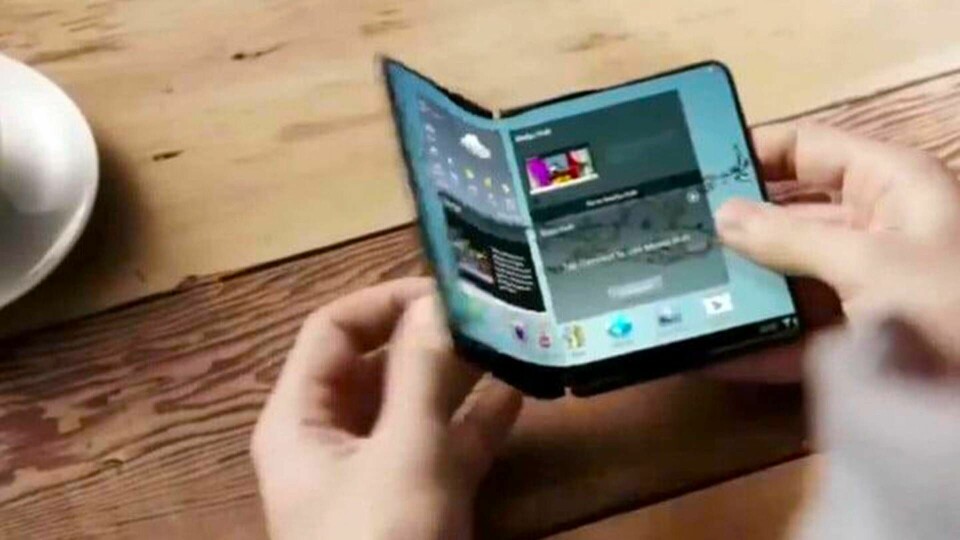En tidig konceptbild på hur en vikbar telefon från Samsung skulle kunna se ut. Foto: Samsung